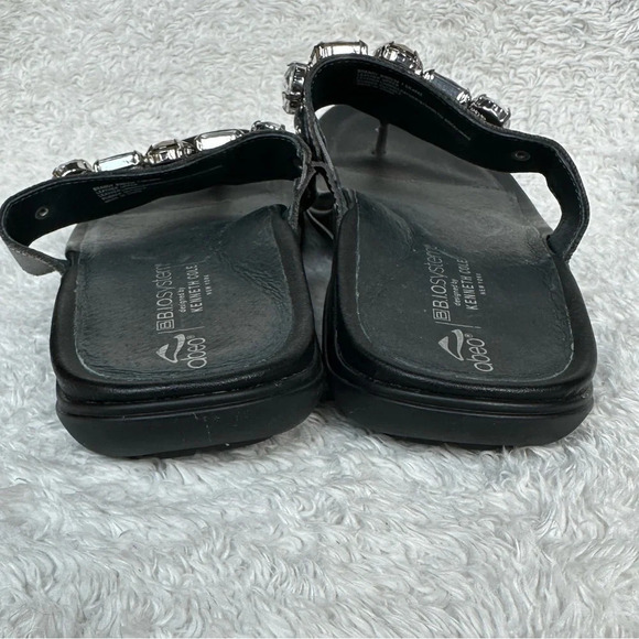 abeo US 7.5M Kenneth Cole BRANDY Pewter Leather Thong Sandals Shoes Gems Chains - Picture 5 of 7
